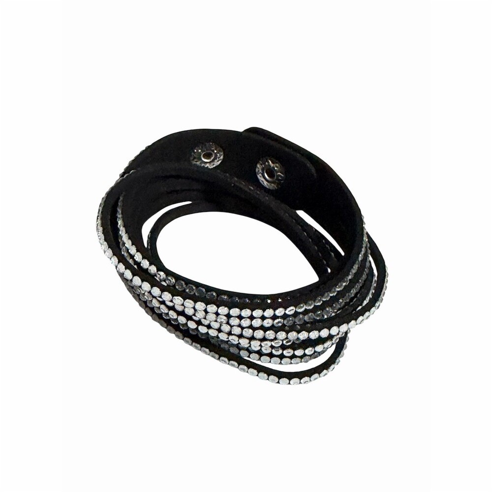 Sparkly Bracelet Black Multi-Row Rhinestone Wrap Cuff Adjustable Snap 90’s - Picture 5 of 12